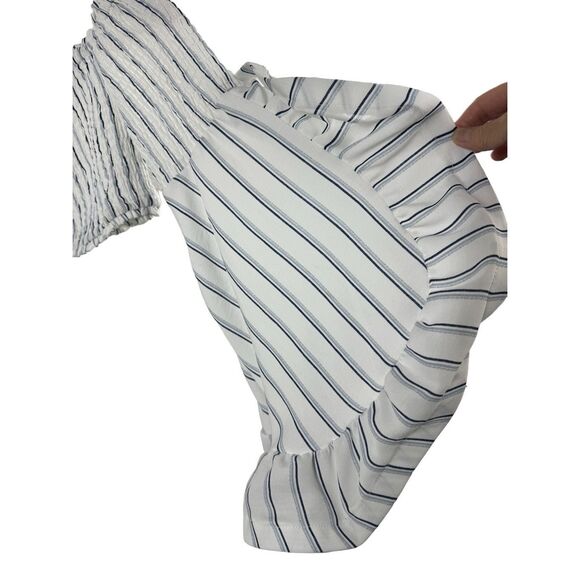 NWOT Hot & Delicious White and Blue Strip Ruffle Long Sleeve Off Shoulder Crop B - Picture 6 of 10